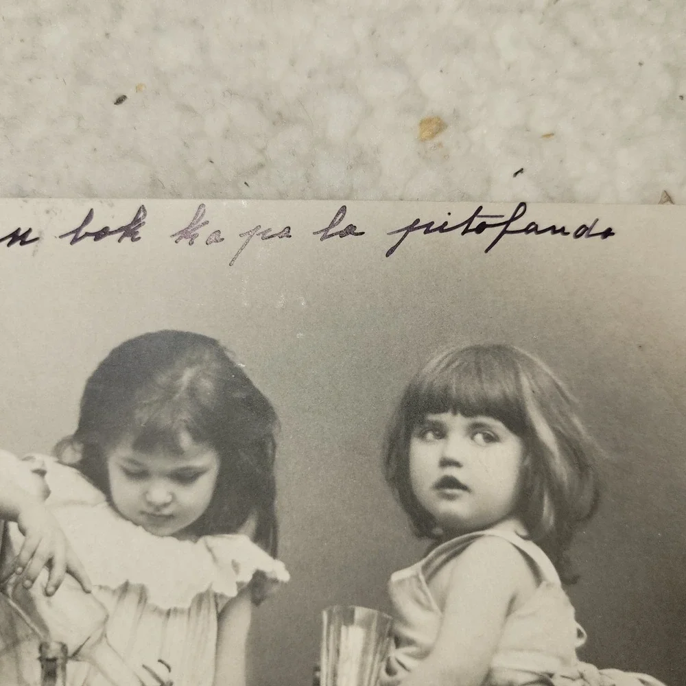 Antique Spanish Real Photo Postcard Children‎ Drinking Glasses RPPC Spain c1910